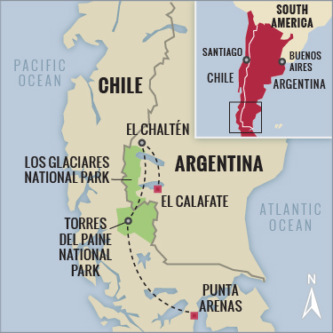Chile Argentina Patagonia hiking map with Boundless Journeys